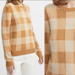 Theory 100% Cashmere Plaid Neutral Crewneck Sweater